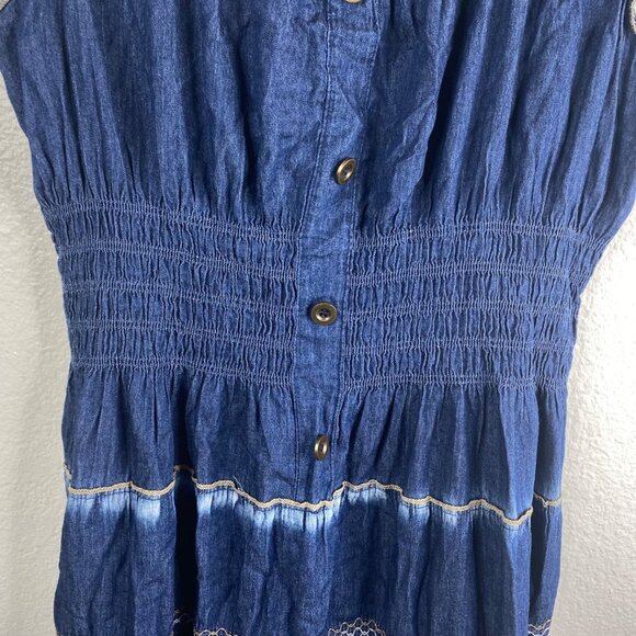 Indigo & Lace Dress Women's Smocked Midi Tiered Denim Blue 1X Boho Country - Picture 7 of 13